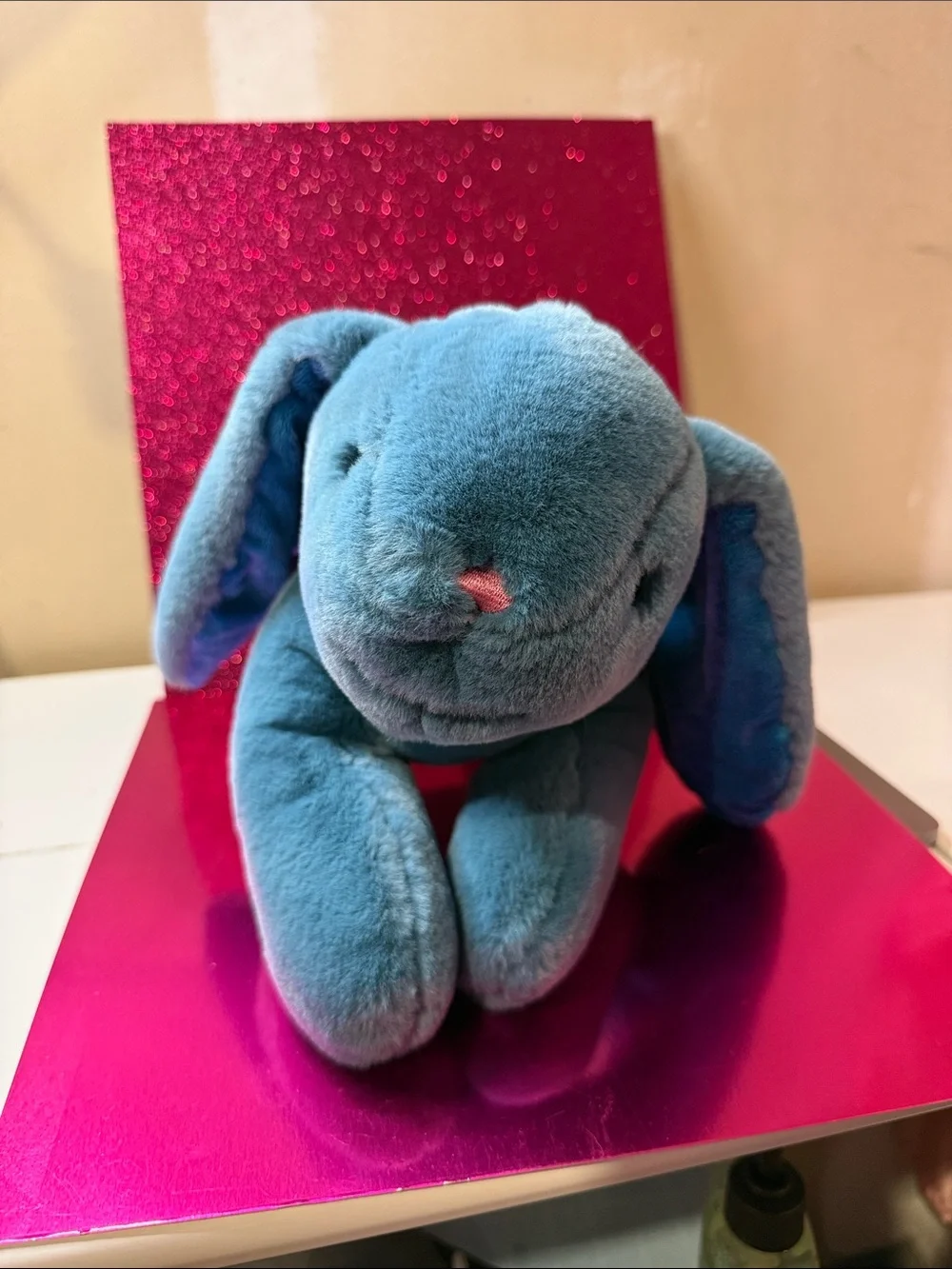 Teal Plush Bunny Stuffed Animal - Soft Blue Velvet